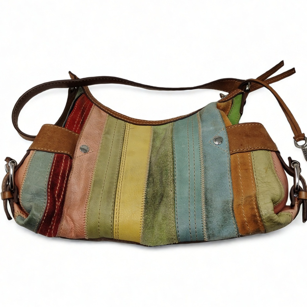 Fossil Hobo Bag Leather Suede Patchwork Boho Y2K Vintage Shoulder Purse